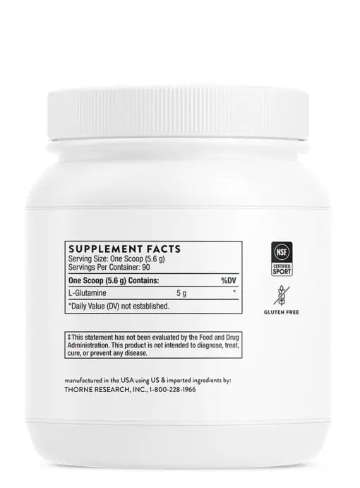 Thorne L-Glutamine Powder (18.7 oz) - NSF Certified amino acid powder for gut health, muscle recovery, and immune support.