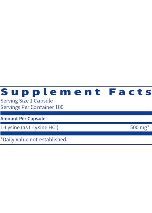 L-Lysine - 500 mg of the essential amino acid L-Lysine for tissue repair and collagen support.