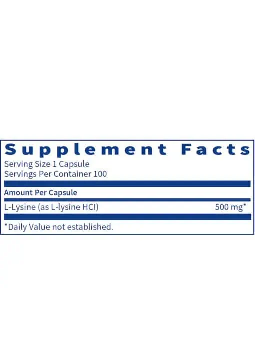 L-Lysine - 500 mg of the essential amino acid L-Lysine for tissue repair and collagen support.