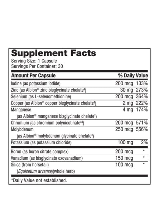 LDA Trace Mineral Complex - A comprehensive, iron-free formula with 11 essential trace minerals.