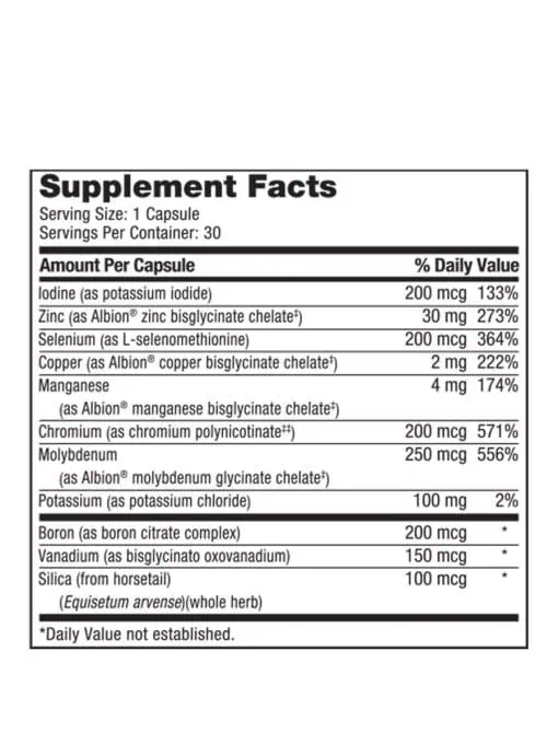 LDA Trace Mineral Complex - A comprehensive, iron-free formula with 11 essential trace minerals.