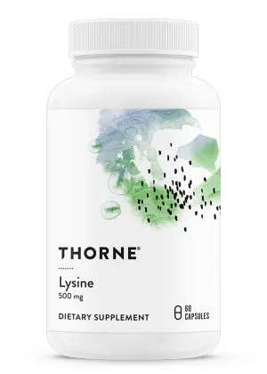 Thorne L-Lysine (60 Capsules) - 500mg essential amino acid supplement for immune, skin, and bone support.