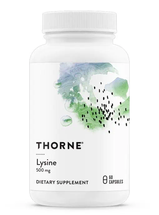 Thorne L-Lysine (60 Capsules) - 500mg essential amino acid supplement for immune, skin, and bone support.