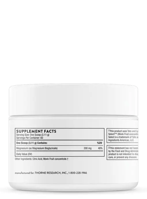 Thorne Magnesium Bisglycinate - A calming, absorbable magnesium powder for sleep, stress, and muscle relaxation.