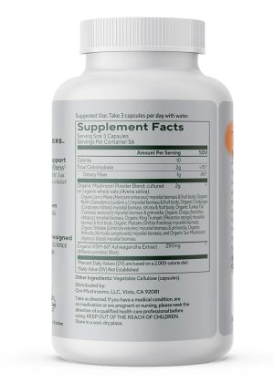 Om Mushroom Master Blend Capsules - 10-mushroom blend with KSM-66 Ashwagandha for stress and immune support.