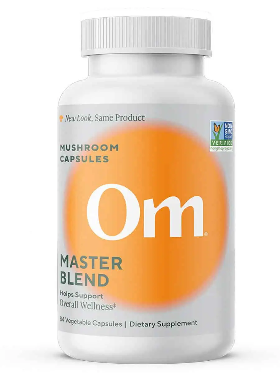 Om Mushroom Master Blend Capsules - 10-mushroom blend with KSM-66 Ashwagandha for stress and immune support.