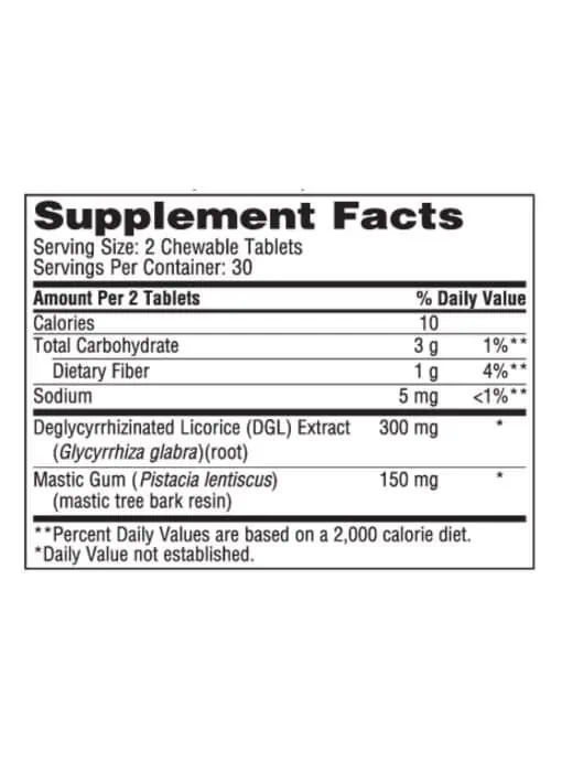 Mastic Gum/DGL - A chewable tablet with Mastic Gum and DGL Licorice for digestive health.