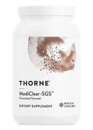 Thorne MediClear-SGS Chocolate - A pea and rice protein powder with a full multivitamin and detoxification support complex.
