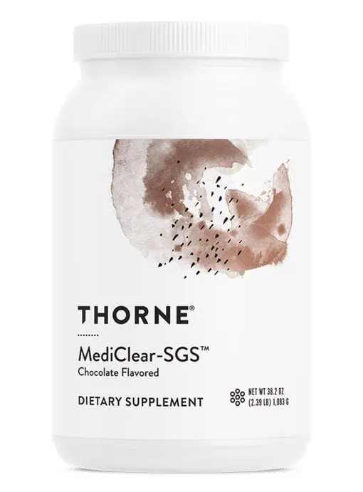 Thorne MediClear-SGS Chocolate - A pea and rice protein powder with a full multivitamin and detoxification support complex.