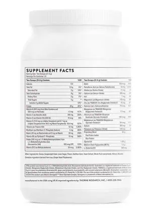Thorne MediClear-SGS Chocolate - A pea and rice protein powder with a full multivitamin and detoxification support complex.