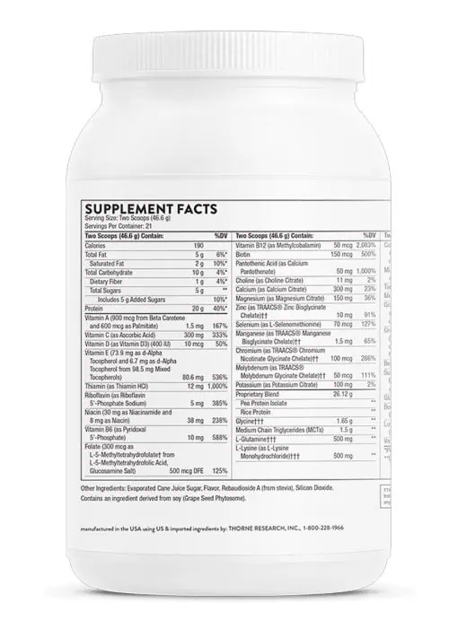 Thorne MediClear-SGS Vanilla - A pea and rice protein powder with a full multivitamin and detoxification support complex.
