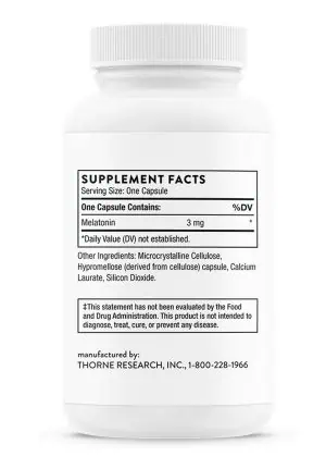 Thorne Melaton-3 (60 Capsules) - 3mg melatonin supplement for sleep and circadian rhythm support.