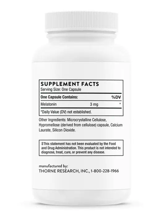 Thorne Melaton-3 (60 Capsules) - 3mg melatonin supplement for sleep and circadian rhythm support.