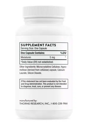 Thorne Melaton-5 (60 Capsules) - 5mg melatonin supplement for sleep and circadian rhythm support.