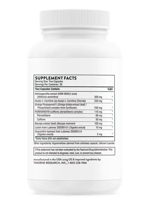 Thorne Memoractiv (60 Capsules) - Nootropic supplement with Ashwagandha and Ginkgo for focus, memory, and stress.