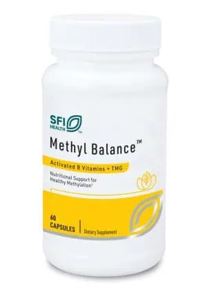 SFI Health Methyl Balance supplement with methylated B vitamins and betaine for heart and mood support.