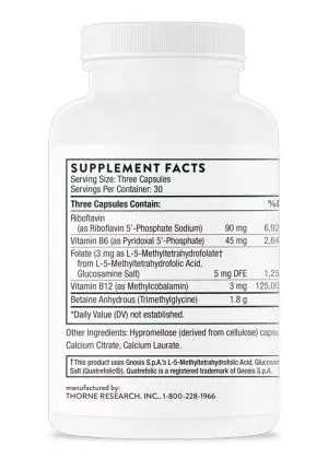 Thorne Methyl-Guard Plus (90 Capsules) - active B vitamin complex for methylation and homocysteine support.