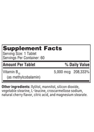 Methylcobalamin - 5,000 mcg fast-dissolving tablets of active Vitamin B12 for neurological support.