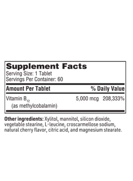 Methylcobalamin - 5,000 mcg fast-dissolving tablets of active Vitamin B12 for neurological support.