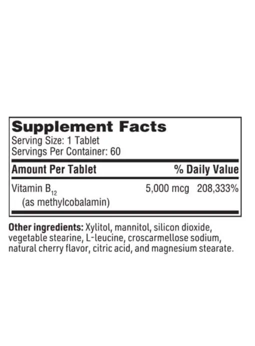 Methylcobalamin - 5,000 mcg fast-dissolving tablets of active Vitamin B12 for neurological support.