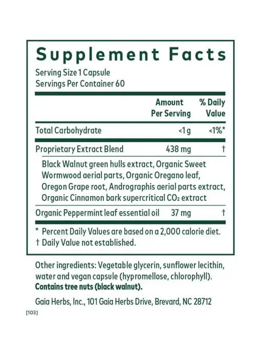 Microbiome Cleanse - A blend of herbs like Black Walnut and Oregano to support microbial balance in the GI tract.