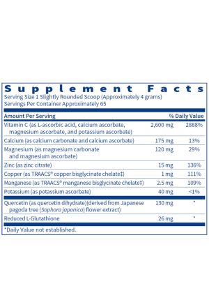 Multi-Element Buffered C Powder (250 g) - Buffered vitamin C with minerals, quercetin, and glutathione for gentle, broad-spectrum immune support.