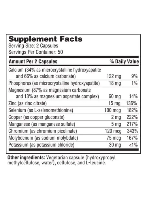 Multi-Mineral Complex Without Iron - A broad-spectrum, hypoallergenic mineral and trace element formula.