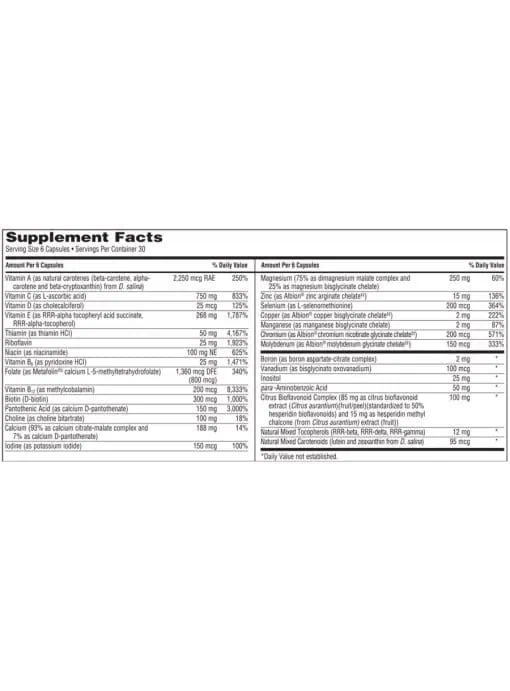 MultiThera®1 Capsule Formula - A comprehensive, iron-free multivitamin and mineral supplement in capsule form.