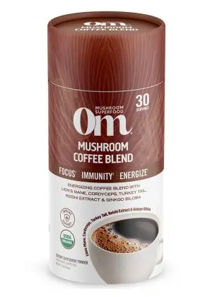 Om Mushroom Coffee Blend - Organic coffee with a six-mushroom blend for energy, focus, and immune support.