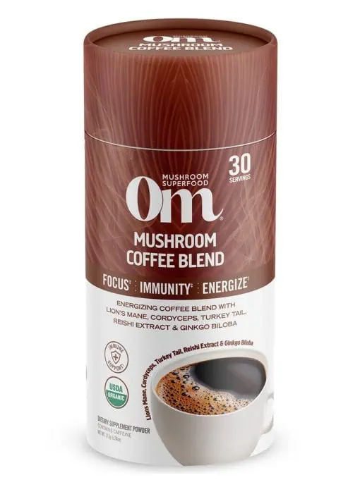 Om Mushroom Coffee Blend - Organic coffee with a six-mushroom blend for energy, focus, and immune support.