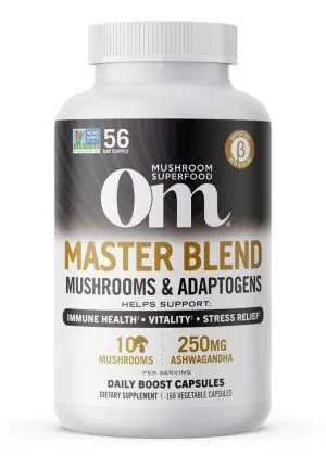Om Mushroom Master Blend Powder - Comprehensive 10-mushroom and botanical supplement for holistic health.
