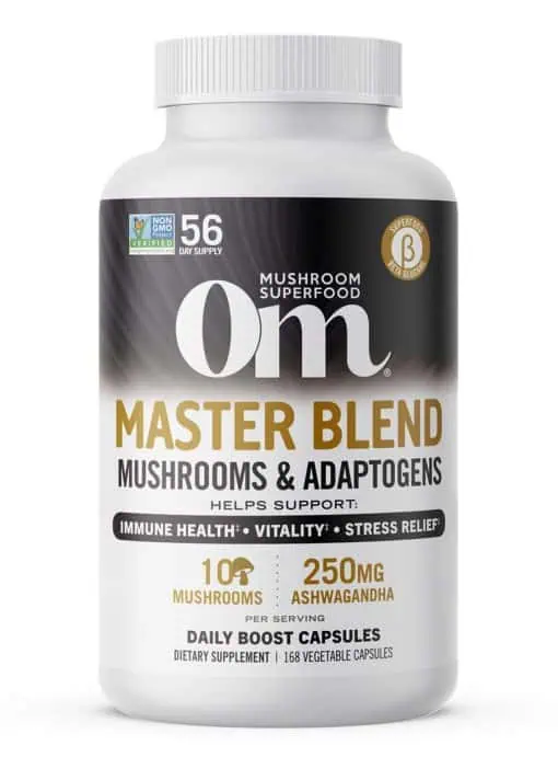 Om Mushroom Master Blend Powder - Comprehensive 10-mushroom and botanical supplement for holistic health.