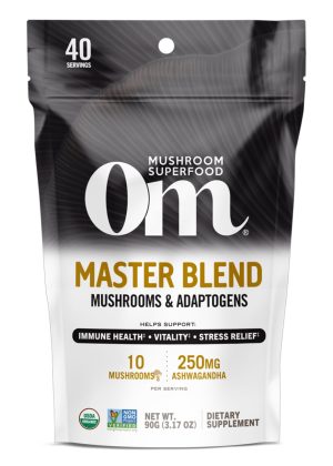 Om Mushroom Master Blend - A 10-mushroom and adaptogen superfood powder for immune, energy, and cognitive support.