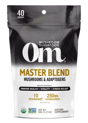 Om Mushroom Master Blend - A 10-mushroom and adaptogen superfood powder for immune, energy, and cognitive support.