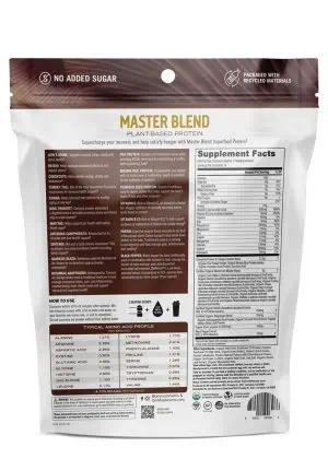 Om Mushroom Master Blend Protein - Organic chocolate plant-based protein with a 10-mushroom blend.