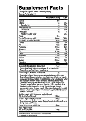 Om Mushroom Master Blend Protein - Organic chocolate plant-based protein with a 10-mushroom blend.