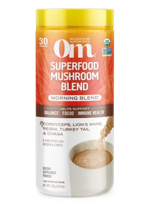 Om Mushroom Morning Energy Blend - Organic mushroom and adaptogen powder for energy and focus.