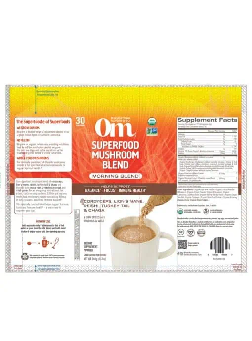 Om Mushroom Morning Energy Blend - Organic mushroom and adaptogen powder for energy and focus.