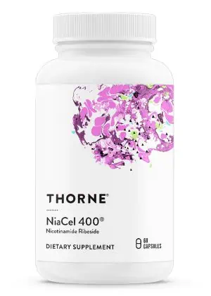 Thorne NiaCel 400 - Nicotinamide Riboside supplement for NAD+ production, healthy aging, and metabolism.