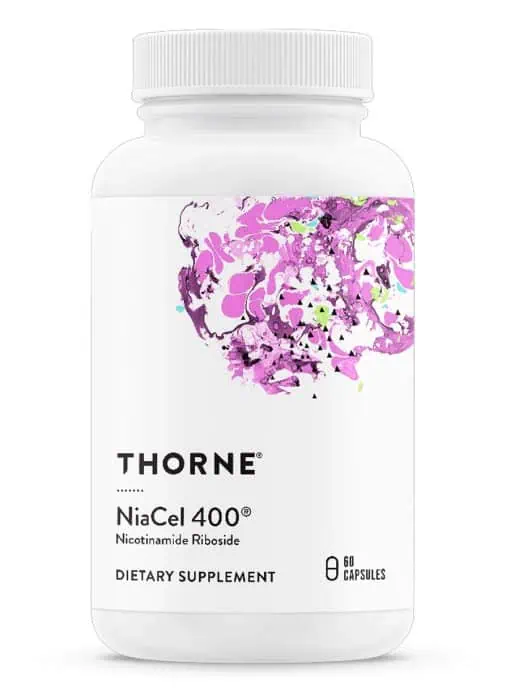 Thorne NiaCel 400 - Nicotinamide Riboside supplement for NAD+ production, healthy aging, and metabolism.