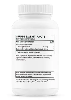 Thorne NiaCel 400 - Nicotinamide Riboside supplement for NAD+ production, healthy aging, and metabolism.