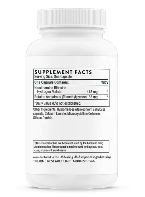 Thorne NiaCel 400 - Nicotinamide Riboside supplement for NAD+ production, healthy aging, and metabolism.
