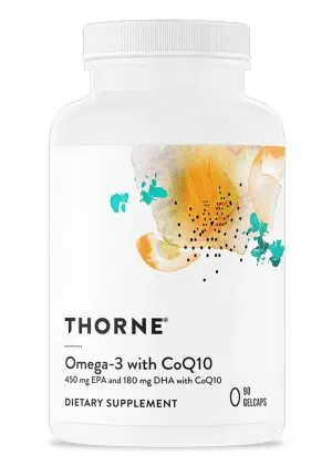 Thorne Omega-3 w/ CoQ10 - Fish oil with EPA, DHA, and CoQ10 for cardiovascular and brain health.