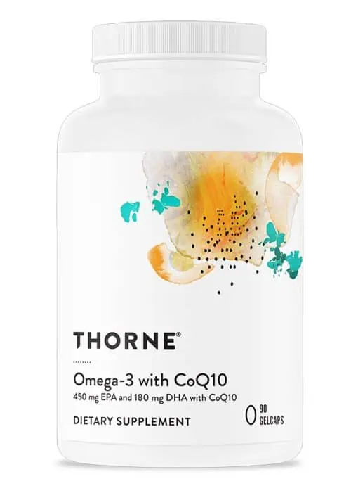 Thorne Omega-3 w/ CoQ10 - Fish oil with EPA, DHA, and CoQ10 for cardiovascular and brain health.