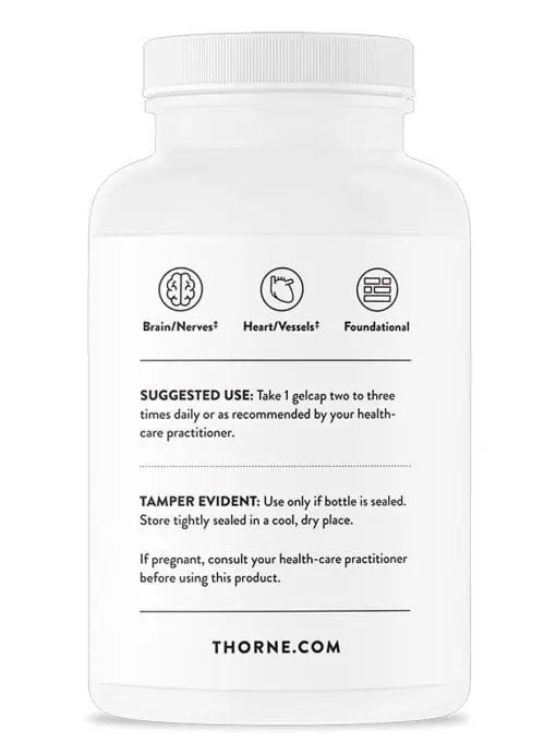 Thorne Omega-3 w/ CoQ10 - Fish oil with EPA, DHA, and CoQ10 for cardiovascular and brain health.