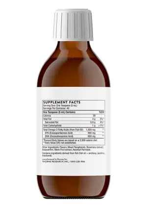 Thorne Omega Superb (6.8 fl oz Lemon Berry) - high-potency liquid omega-3 fish oil for kids and adults.
