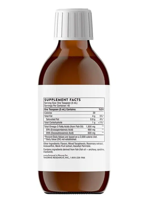 Thorne Omega Superb (6.8 fl oz Lemon Berry) - high-potency liquid omega-3 fish oil for kids and adults.