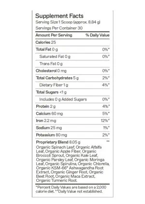 Organic Greens Supports detoxification in the body and encourages mental clarity and adrenal function