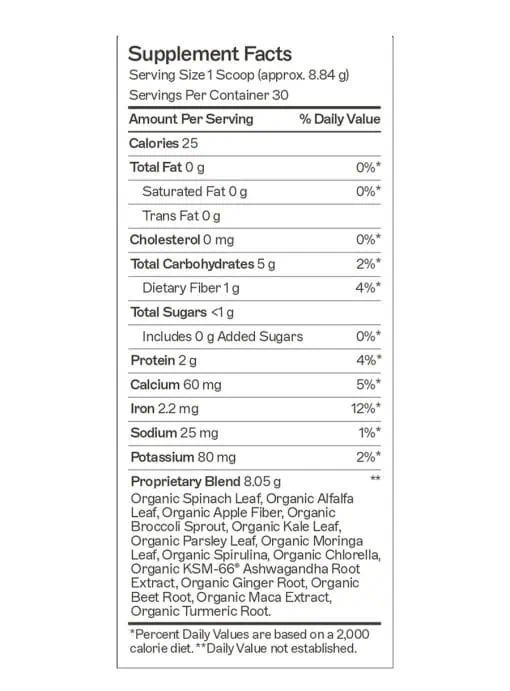 Organic Greens Supports detoxification in the body and encourages mental clarity and adrenal function