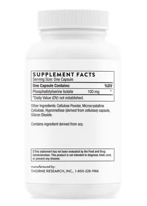 Thorne Phosphatidylserine (60 Capsules) - 100mg supplement for cortisol management, stress, and cognitive support.